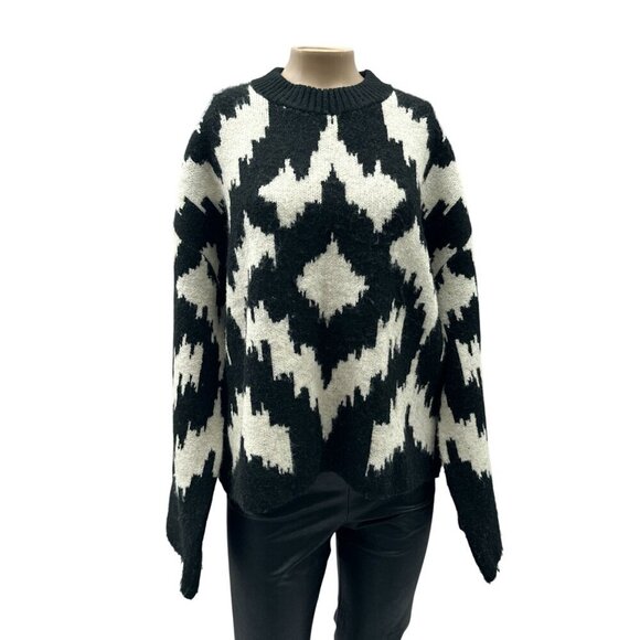H&M Jacquard Pattern Pullover Knitted Long Sleeve Sweater Round Neck Women M - Picture 1 of 11